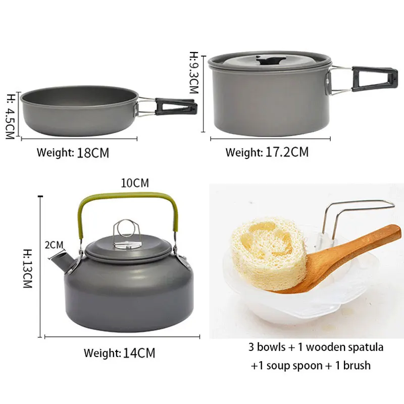 Camping Cooking Utensils Outdoor Aluminum Tableware Set Kettle Pans Pots Hiking Picnic Travelling Tourist Supplies Equipment