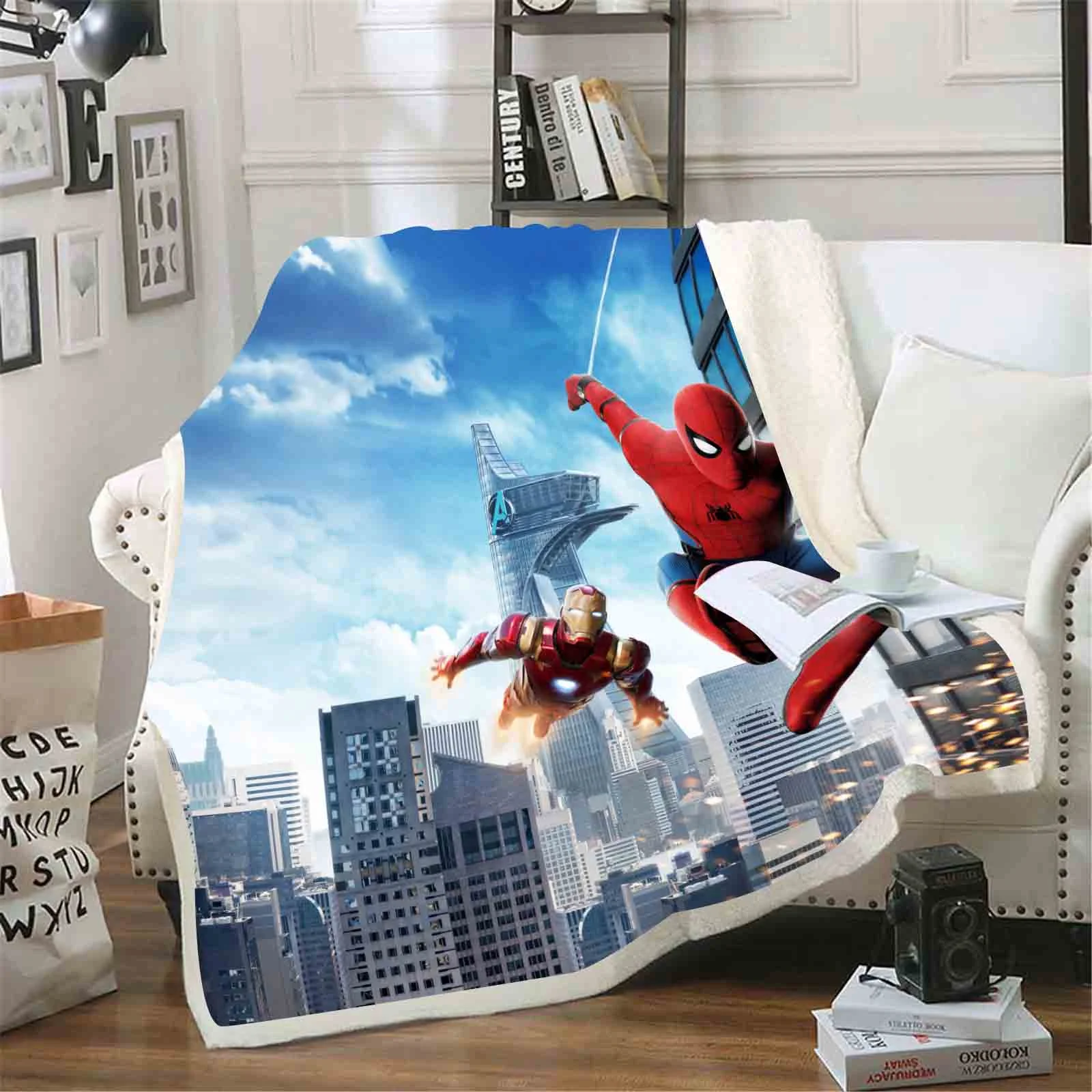 Spider-Man Furry Custom Blanket Luxury Plush Blankets Throw Baby  Winter Fleece Microfiber Fabric Modern Printed 2