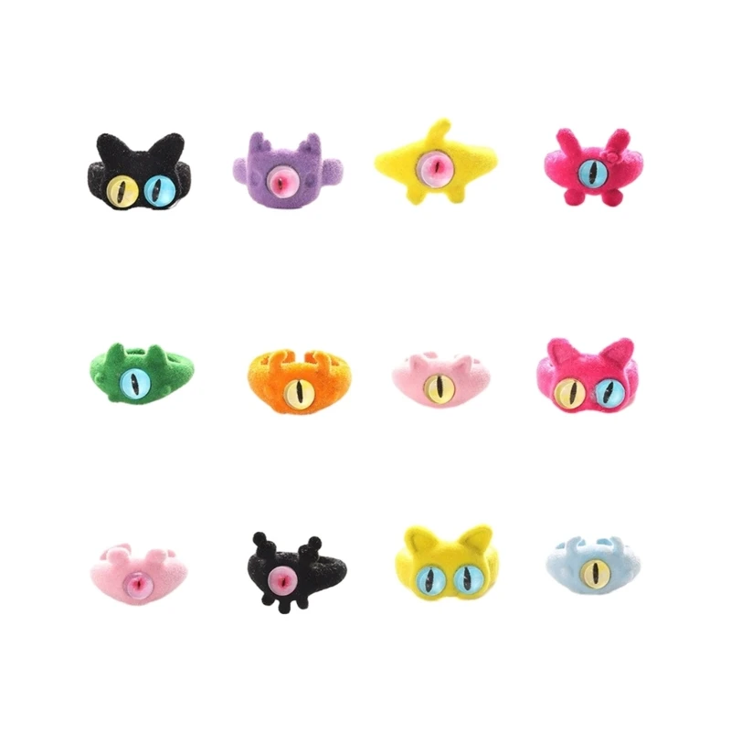 

E0BF 12pcs Colorful Monsters Rings Women Fashion Cartoon Big Eye Open Couple Rings Wedding Finger Jewelry Party Accessories