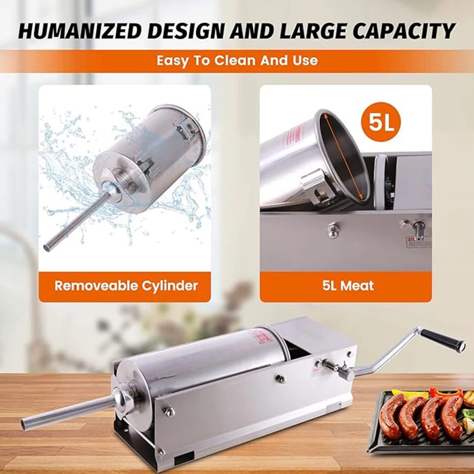 HV3L 3/5/7 Liter Manual Sausage Machine 2 Speed Stainless Steel Horizontal Sausage Stuffer