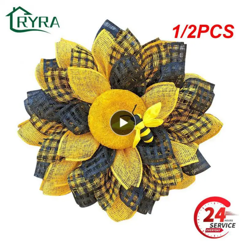 

1/2PCS Easter Bee Sunflower Wreath Festival Ornaments Artificial Flower Garland Home Wall Door Hanging Pendants Party Decor