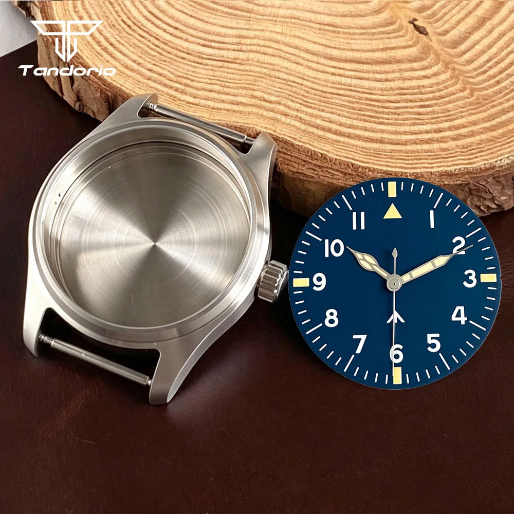 Elegant Steel Pilot Watch Case with Blue/Black Dial and Sapphire Glass