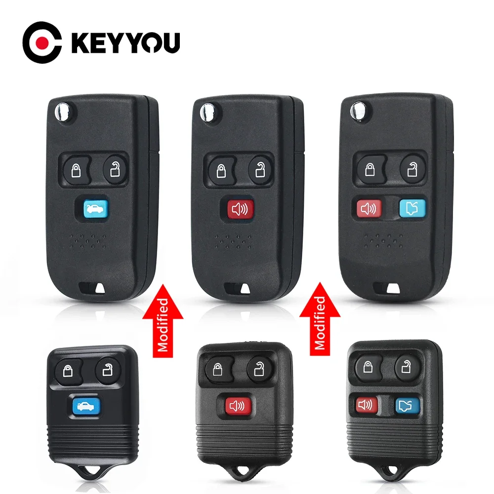 

KEYYOU 3/4 Buttons Modified Flip Car Remote Key Shell Fit For Ford Escape F 150 Explorer 2001 2007 Auto Smart Control Key Case