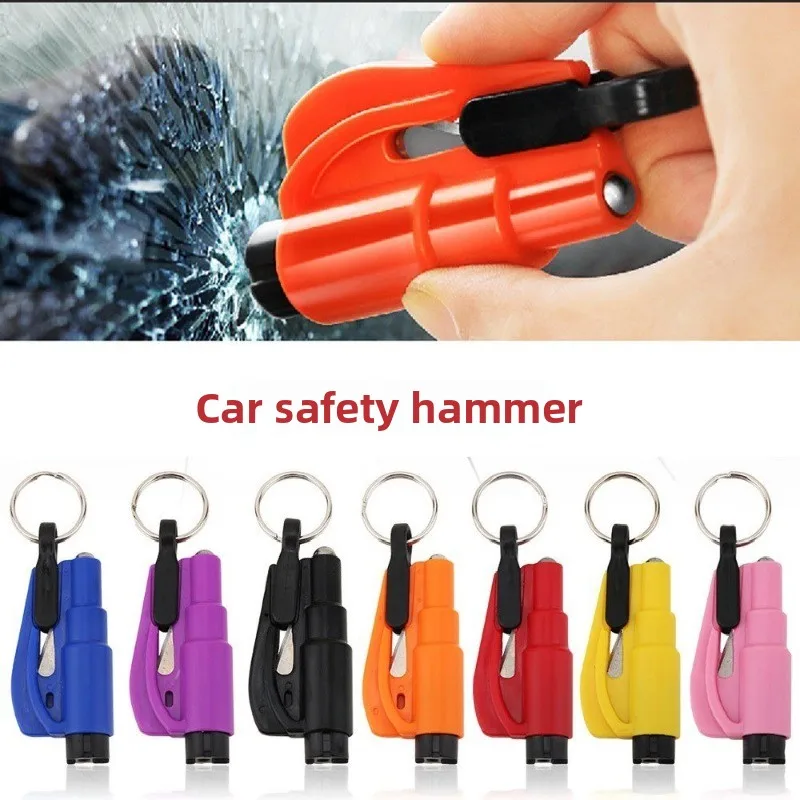 Mini Whistle Safety Hammer Car Emergency Rescue Kit Key Chain Knife Life Belt Cutter Broken Window Glass