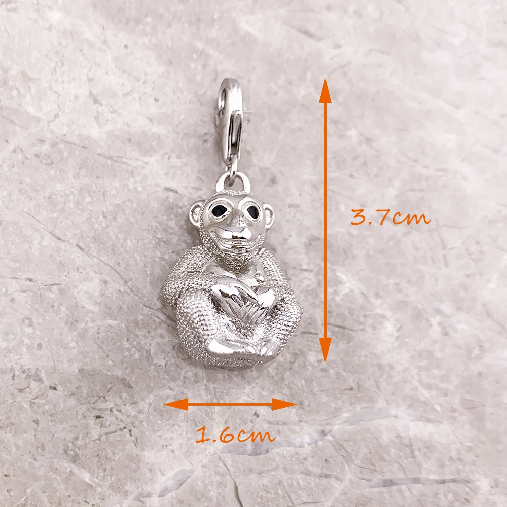 Monkey Charm Pendant Women Men Spring Pure 925 Sterling Silver