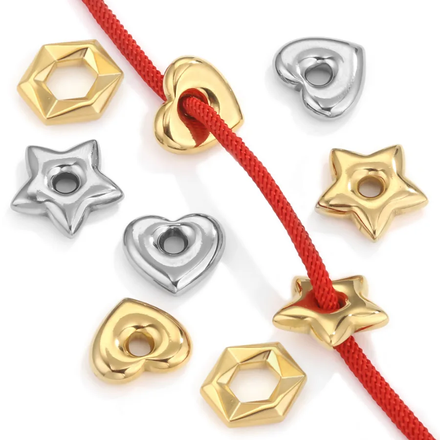 Stainless Steel Love Five-pointed Star Big Hole Hexagonal Separator Bead Titanium Steel DIY Jewelry Necklace 2