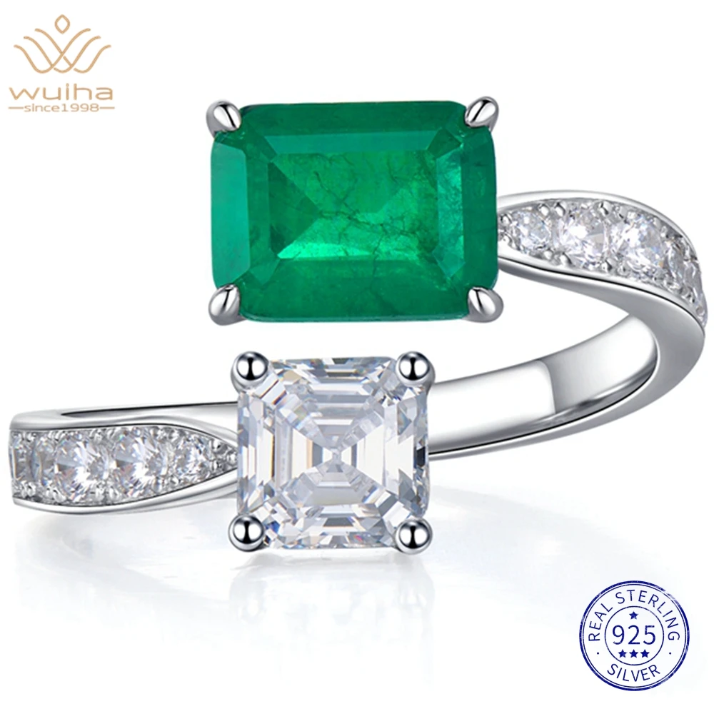 

WUIHA 18K White Gold 7*9MM Emerald Sapphire Courndum Ring Anniversary Gift 925 Sterling Silver Luxury Fine Jewelry Drop Shipping