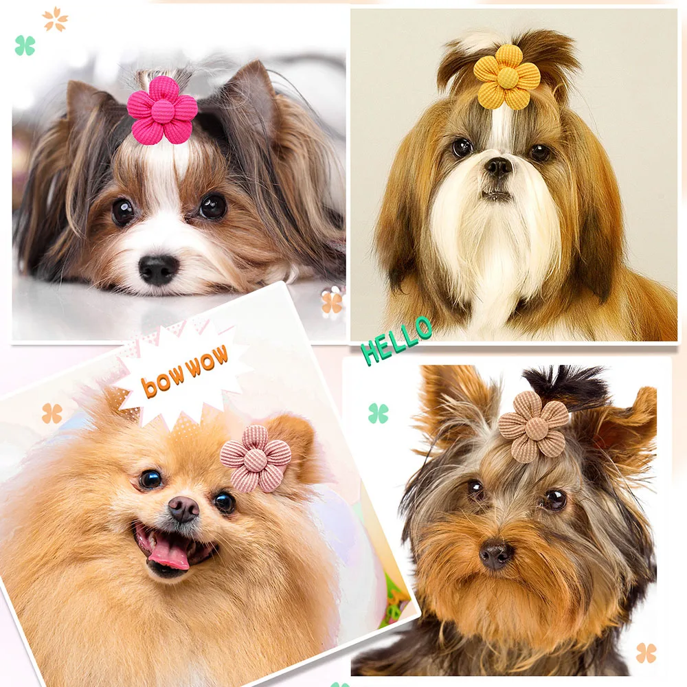10PCS Solid Color Pet Dog Bows Puppy Flower Hair Bows Rubber Bands for Dogs Cute Cat Dog Bows Hairwear Dog Hair Accessories 2