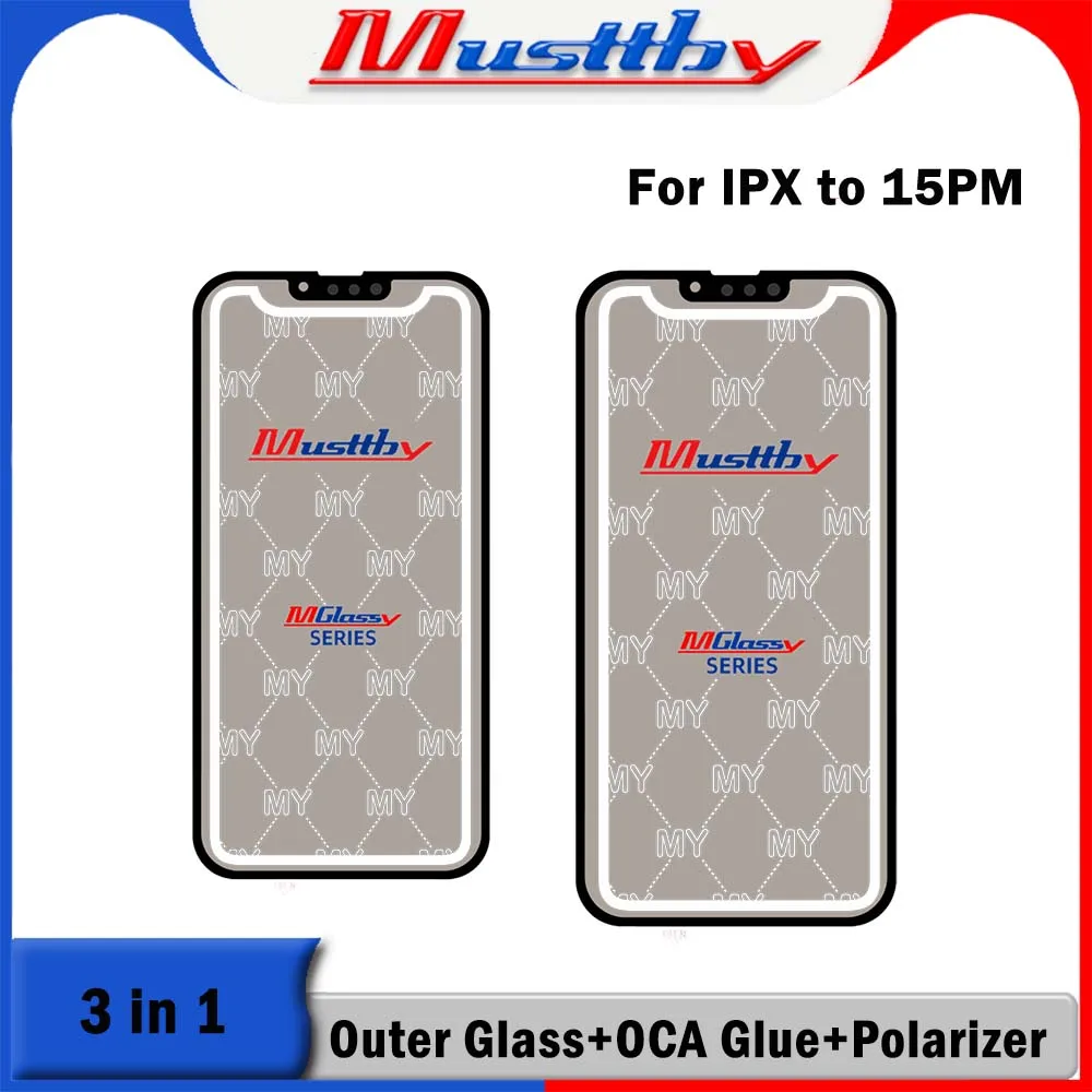 

Musttby 5pc 1:1 Similar Ori OCA Polarizer Pre-installed Front Screen Outer Glass For iPhone 13 14 15 Pro Max Display Replacement