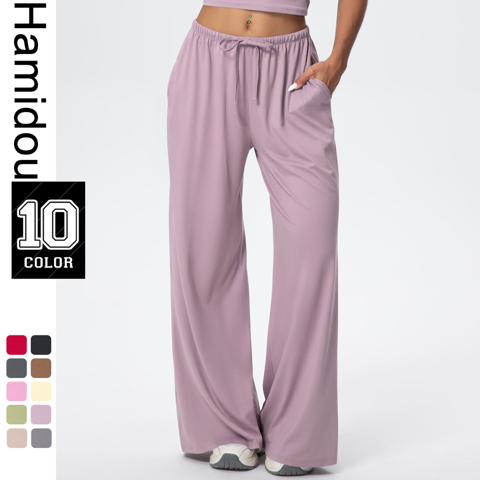  Breathable Solid Color Loose Yoga Pencil Pants Lifting Buttocks Sports Quick Drying Wide Leg Pants With Pockets Gym Yoga Pants 