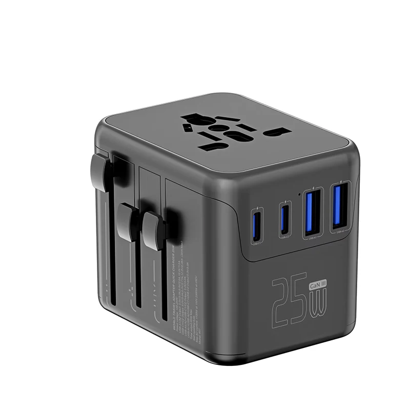 유니버설 여행용 어댑터 2 USB-A 2 USB-C 전세계 여행용 자가 재설정 퓨즈 - 컴팩트 멀티 포트 충전 스테이션