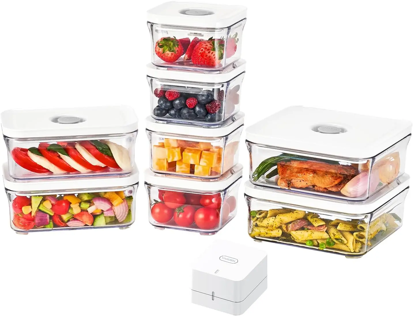 Airtight Food Storage Containers 9-Piece Set with Vacuum Sealer, One-Button Seal, Leak-Proof, BPA-Free, Dishwasher Safe 1