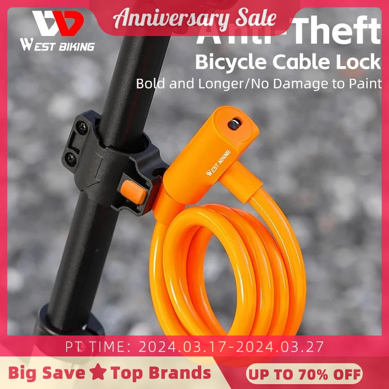 

WEST BIKING Multicolor Bicycle Cable Lock Portable Anti-Theft Wire Lock Kids Students MTB Road Bike Children's Bike Locks 2 Keys