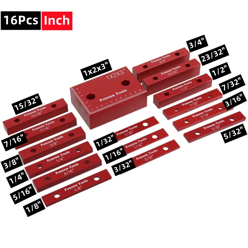 16Pc 인치/9Pc 미터법 설정 블록 높이 게이지 세트, 라우터 및 테이블 톱용 정밀 알루미늄 설정 바 목공 설정