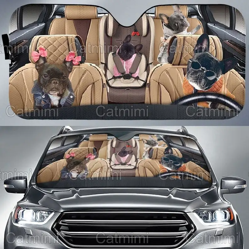 

French Bulldog Car Sun Shade, Bulldog Sun Shade , Bulldog Auto Sun Shade, Car Decor, Car Windshield, Gift For Mom, Couple Gift M