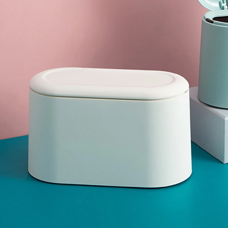 Desktop trash can trash can Simple Desktop Trash Bin Mini Durable Storage Bucket Can Automatic Pop-up Lid Dressing Tables Home Office Garbage Bucket