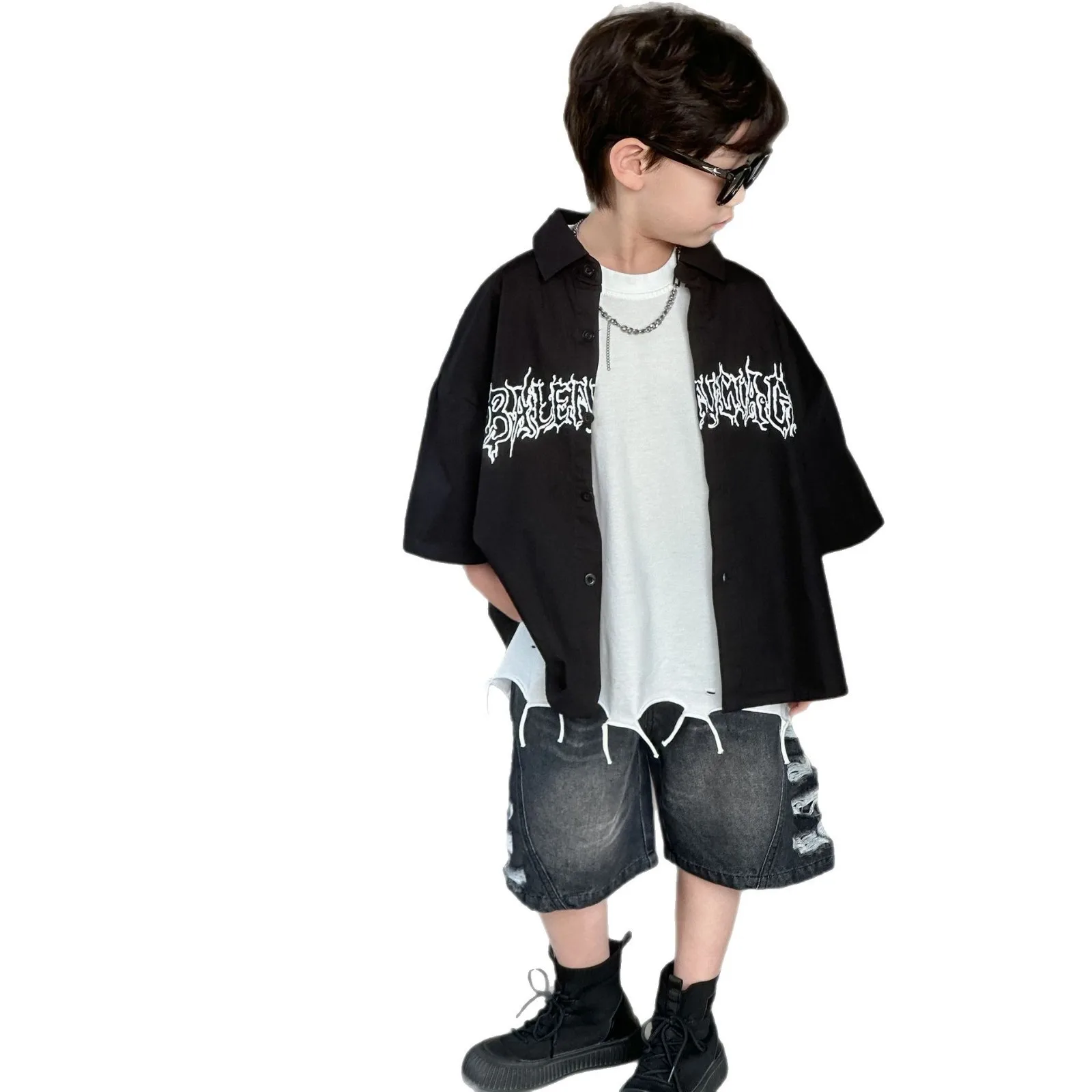 Boys' Summer Short Sleeved Shirt New Children's Summer Clothing Boys' Children's Clothing Trendy Brand Style