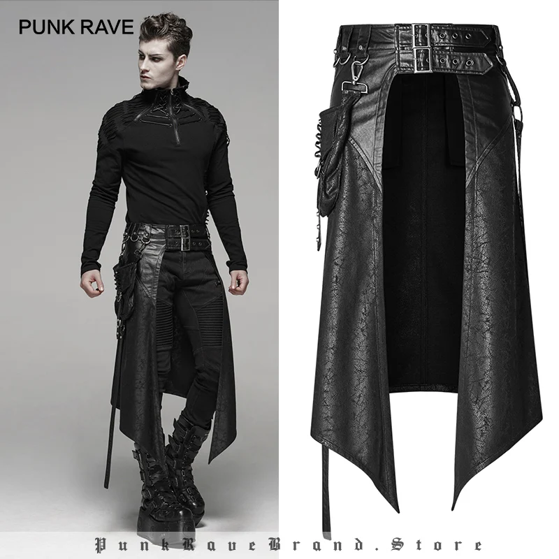 PUNK RAVE Men's Punk Removable Side Stereo Pocket Half Skirt Stage Performance Party Club Cosplay Men Pants