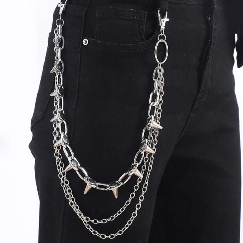 Punk Rivets Pants Chain Men Hip Hop Silver Color