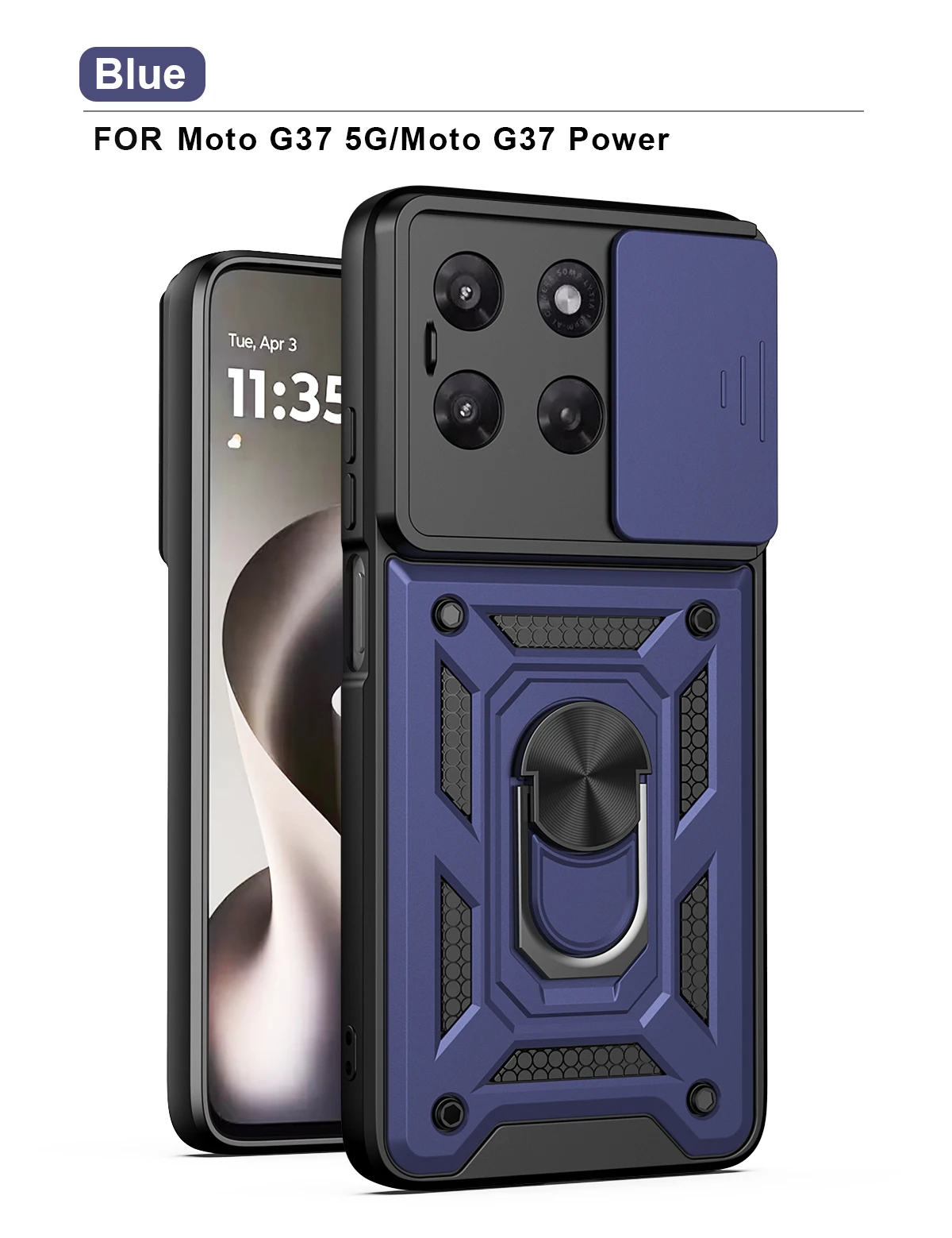 Armor Shockproof Slide Camera Protect Phone Case with Magnet Holder Ring and Back Cover
