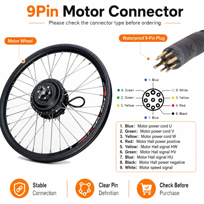 Ruota per Bici Elettrica 20 pollici-700c con Motore Brushless da 36V 48V 250W 350W 500W, Ruota Anteriore e Posteriore per Bici Elettrica da Cross MTB - immagine 6