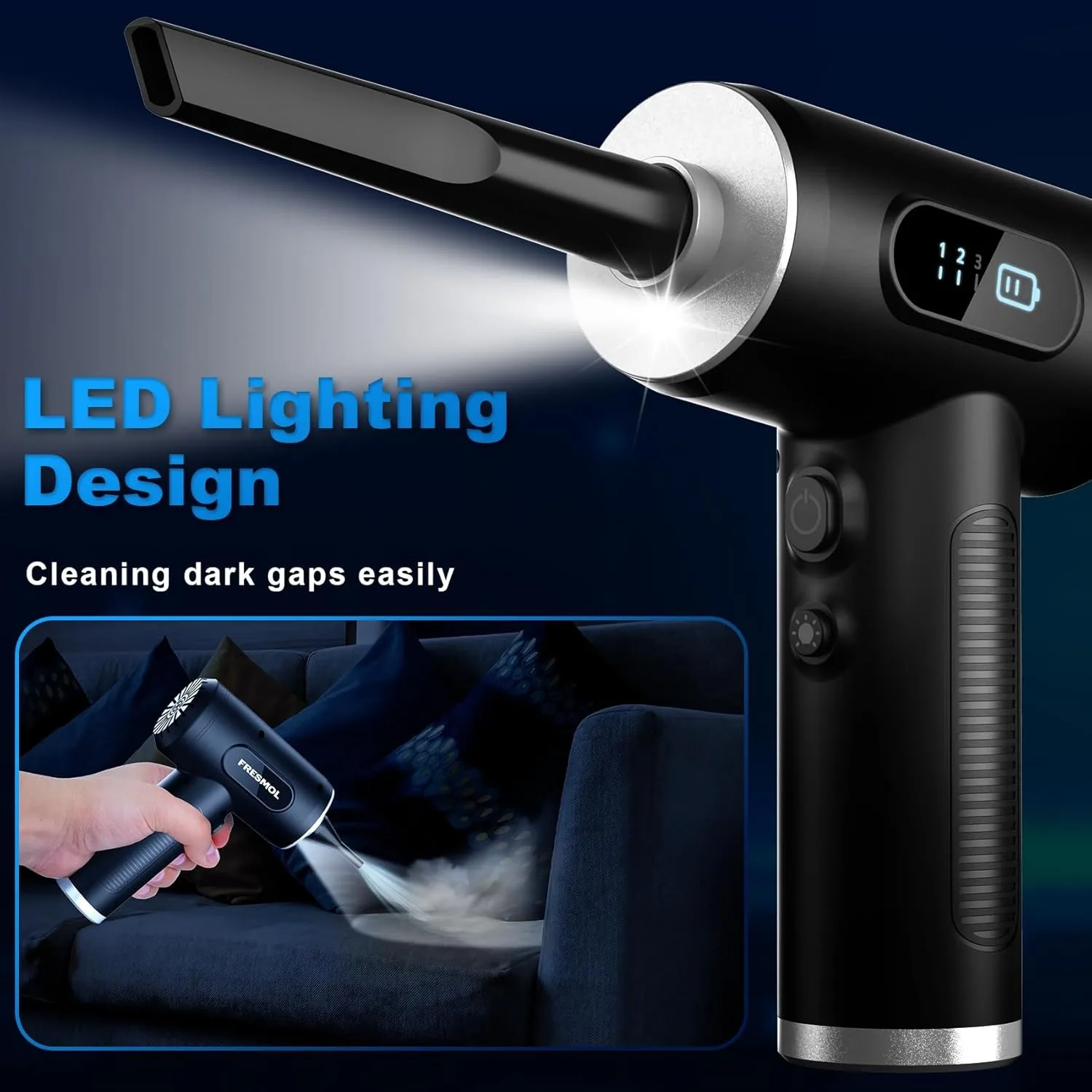 Compressed Air Duster-3 Gear Adjustable 100000RPM Electric Air Duster with LED Light, Rechargeable Cordless Blower