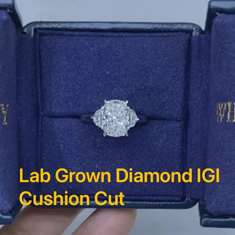 

Real 14K White Gold IGI Certificate Lab Grown Diamond Wedding Ring Cushion Cut 2Ct CVD HPHT Diamond DEF Color VS-VVS