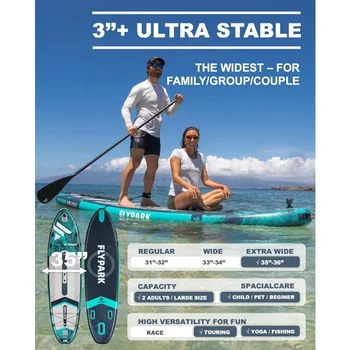 FLYPARK Fishing/Family Inflatable Paddle Board, Extra Wide SUP Paddleboard Inflatable Stable Stand-Up Paddle Board Kayak seat 3