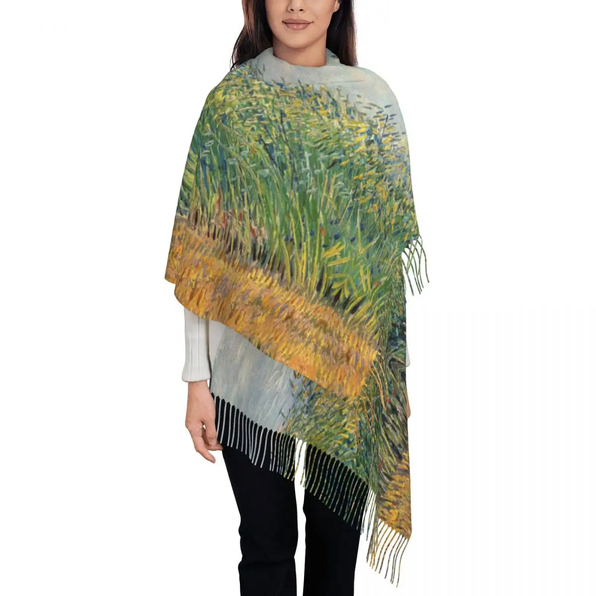 

Wheatfield With Lark Scarf with Tassel Art Painting Warm Soft Shawl Wraps Womens New Design Scarves Wraps Winter Cool Foulard