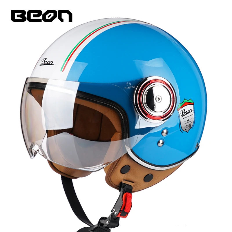 Casco Moto Jet Vintage Casco Open Face Retro 3/4 Jet Helmet Cafe Racer Flip Up Anti-Fog Lens Casque Casco Moto Capacete