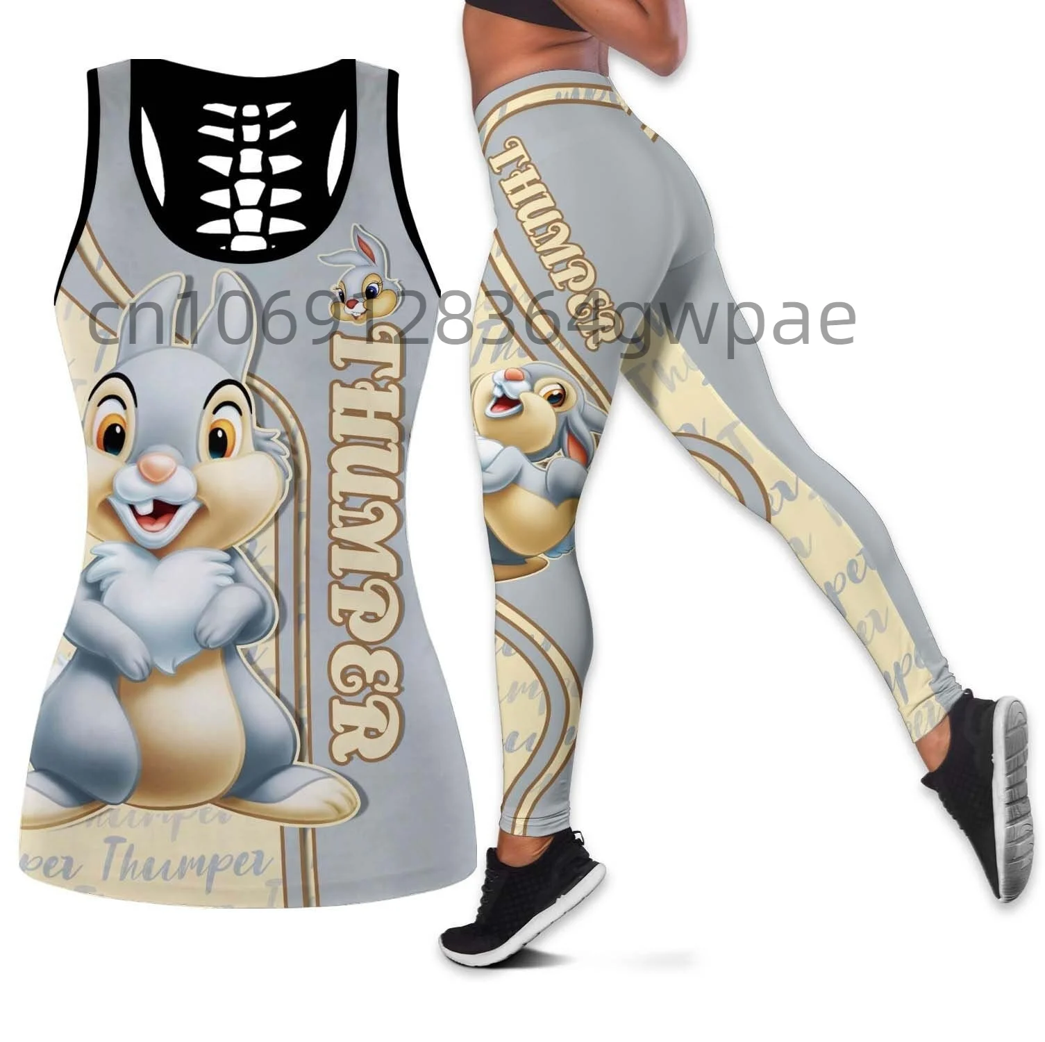 

Thumper Rabbit Bambi Women's Cutout Tank Top Leggings Yoga Set Fitness Leggings Tracksuit Disney Hollow Tank Top Leggings Set