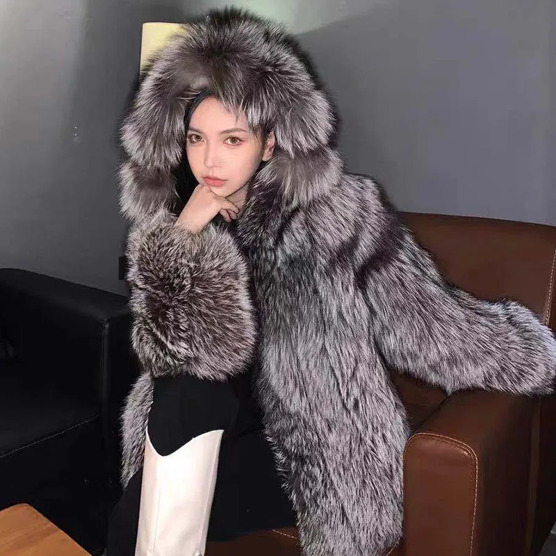 

Fur Winter New Fur Coat Women's Faux Fox Fur Hooded Warm Coat