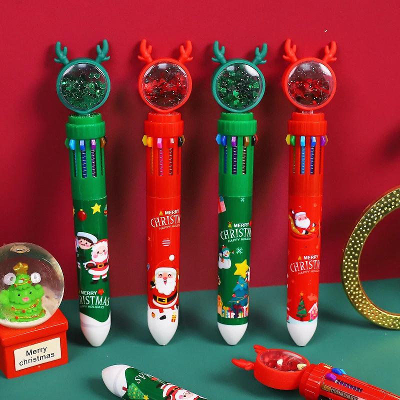 

Colorful Ink Ballpoint Pens Christmas Sequins 10 Colors Gel Pens Kawaii Press Pen Kids Gifts Office Supplies Student Stationery