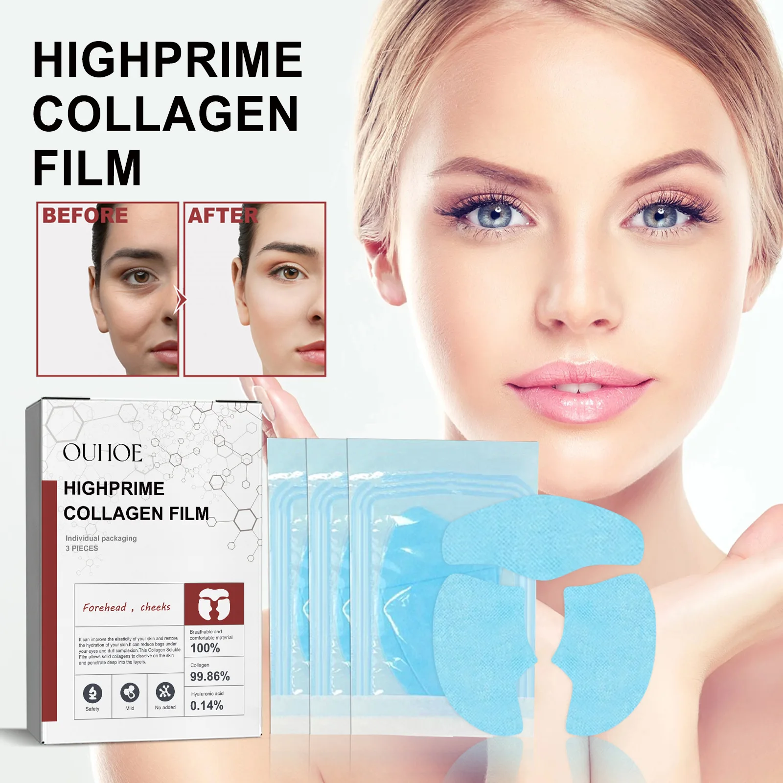 

Facial Mask Collagen Film Paper Soluble Face Skin Cheek Sticker Forehead Patch Smile Lines Anti-wrinkle Firming Lifting Skincare