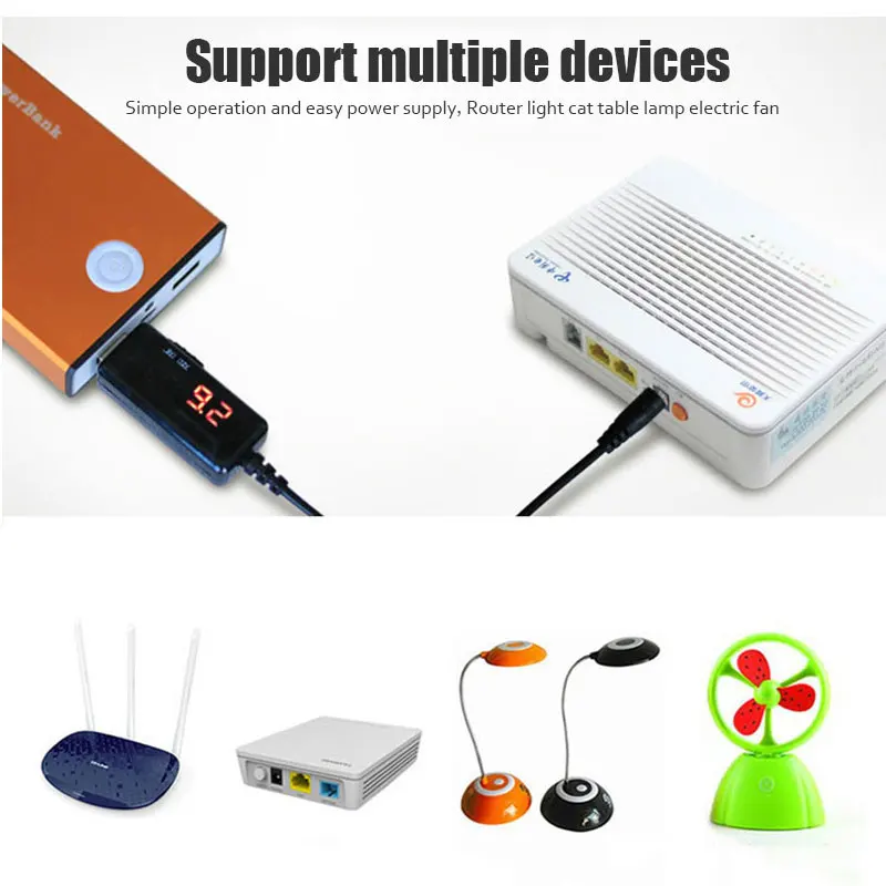 Universal USB Power Boost Cable - DC 5V to 9V/12V Step-Up Converter with 5.5mm Plug