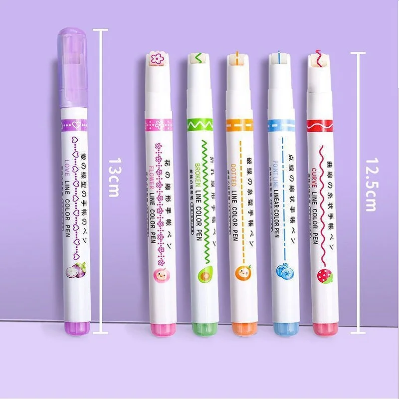 Zoecor Kawaii Handbook Marker Flowers Line Shaped Highlighter Pen Roller Tip Curve Liner Journaling Creative Drawing Stationery