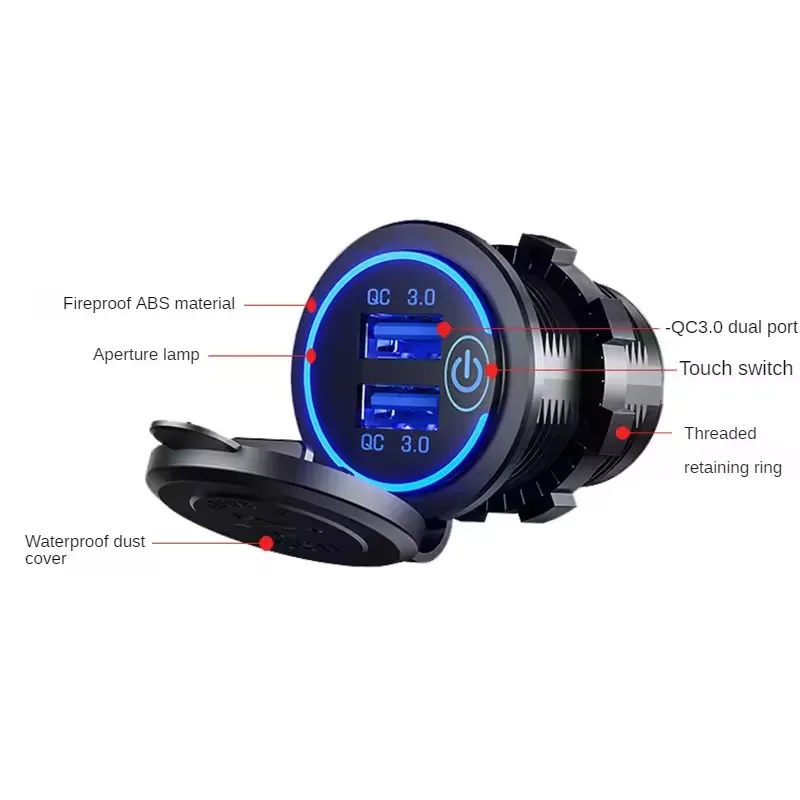 Waterproof Dual USB Car Charger with Touch Switch