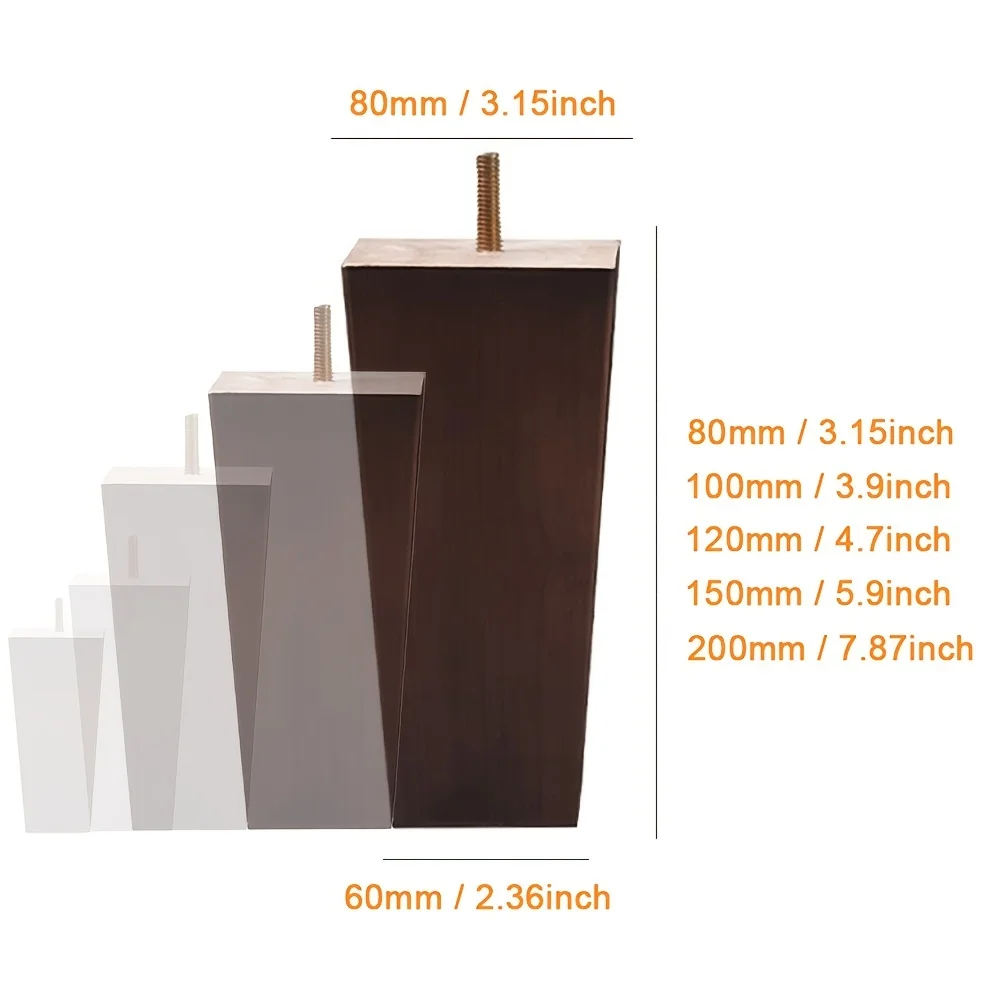 4Pcs Solid Wood Sofa Legs for Furniture Replacement Feet 10/12/15cm Bed Dresser Bathroom Cabinet Coffee Table Chair Wooden Legs