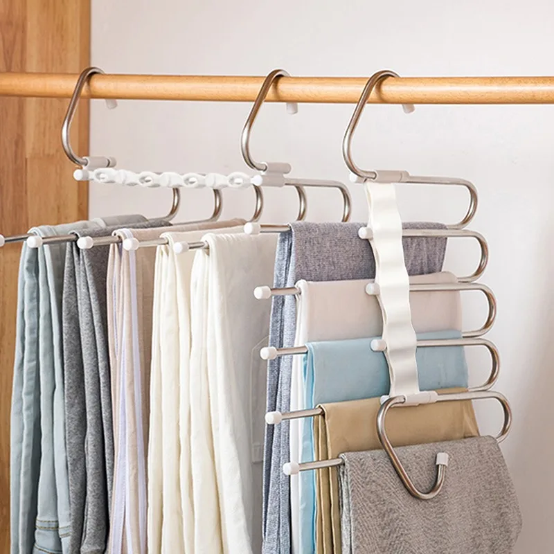 Multi-functional 9 in 1 Trouser Storage Rack Closet Organizer Adjustable Pants Tie Storage Shelf Stainless Steel Clothes Hanger