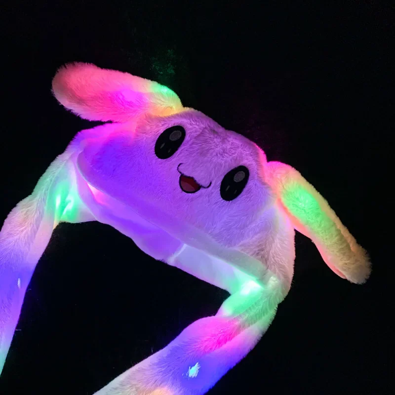 Japanese Anime Bunny Hat Glowing Plush Ear Moving Jumping Hat Ears Popping Up When Pressing The Paws Cute Animal Cosplay Hats