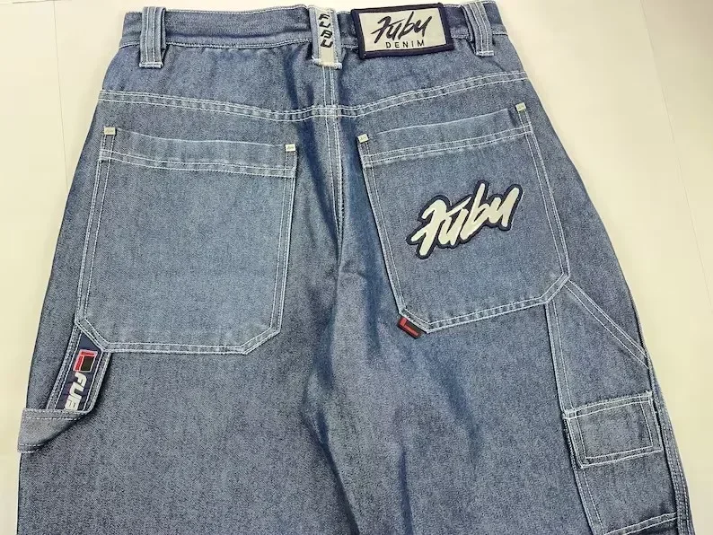 FUBU Baggy Jeans Street Wear Harajuku Retro Embroidered Jeans for Mens and Womens Hip Hop Rock Fashion High Waist Wide Leg Jeans 3