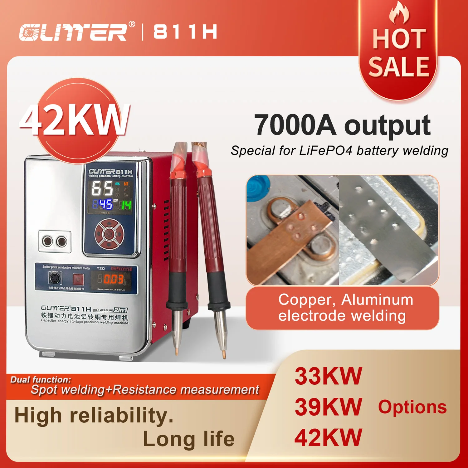 SUNKKO 811H 36KW 42KW 700A spot welder aluminum to copper nickle battery spot welding machine for Iron lithium battery