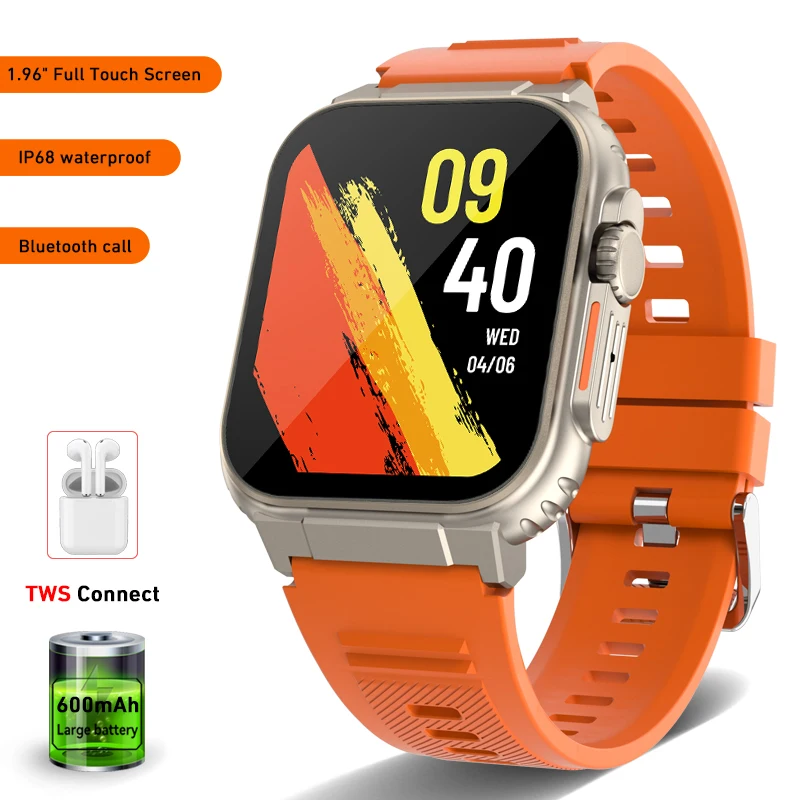 

Call Watch Men 1.96" super-large screen Sports Bracelet 600MAH large Battery Local music connect TWS watch