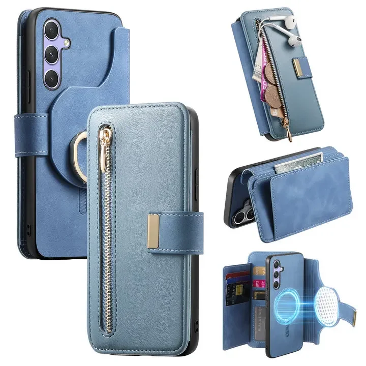Detachable Leather Zipper Wallet Phone Case Cover