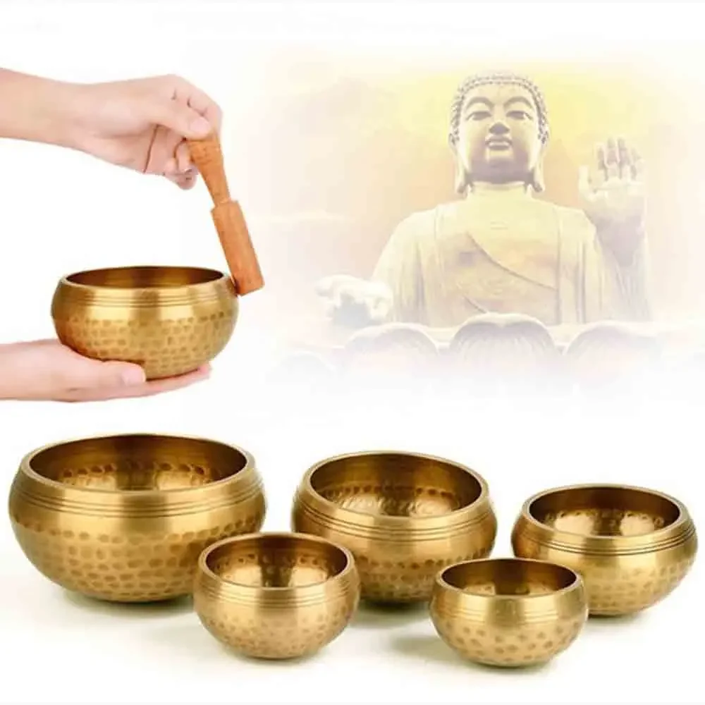 Set of 5Pc Silent Mind Tibetan Singing Bowl Hand Hammered Sound Healing Yoga Chanting Meditation Buddhism Bowl 8-12 cm 2 Types 1