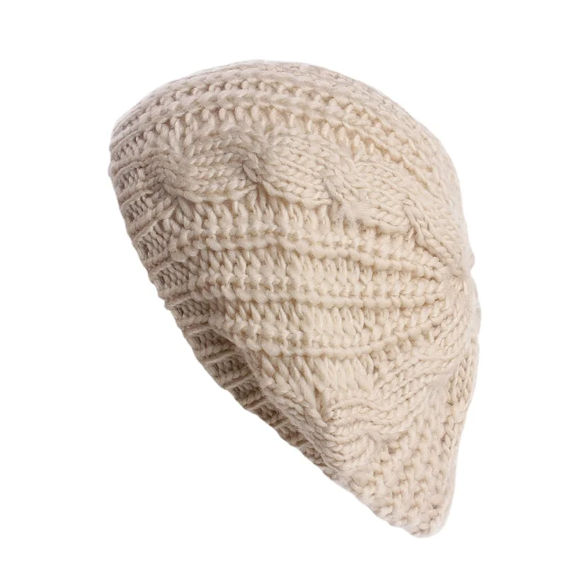 Winter  Knitted  Beanie Hat  For Women  Lady 's Twist knitting Beret   Winter  Solid  Skullies & Beanies 5