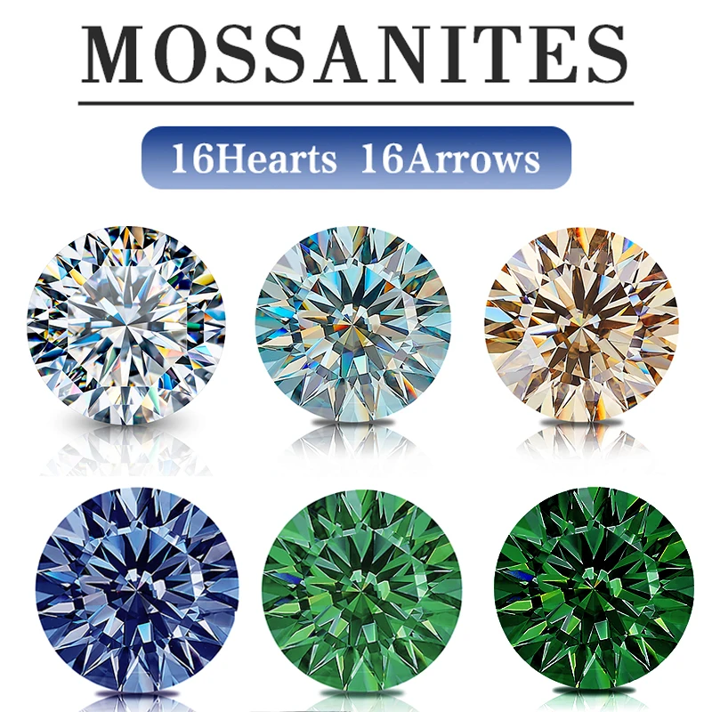 

5~15mm Multicolor Lab Grown Moissanite VVS1 Loose Gemstone 16Hearts&16Arrow Round Excellent Cut Diamond Stone For Jewelry Making