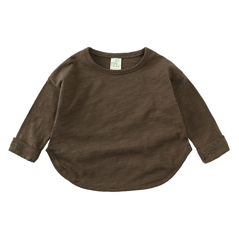 Autumn Boy Girl Baby O-neck Solid Bottoming Shirt Children Simple Casual Long Sleeves T-shirt Kid Cotton Tops Infant Unique Tees 2