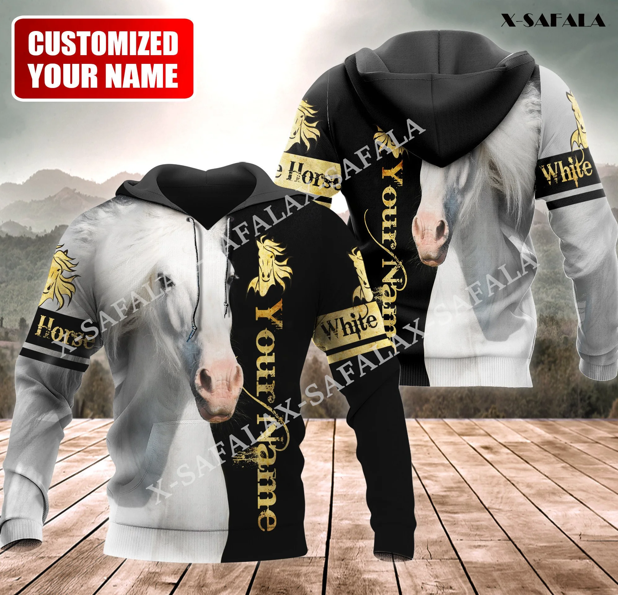 PersonalizedNameWhiteHorseArt3DPrintHorseCoupleShirtHorse