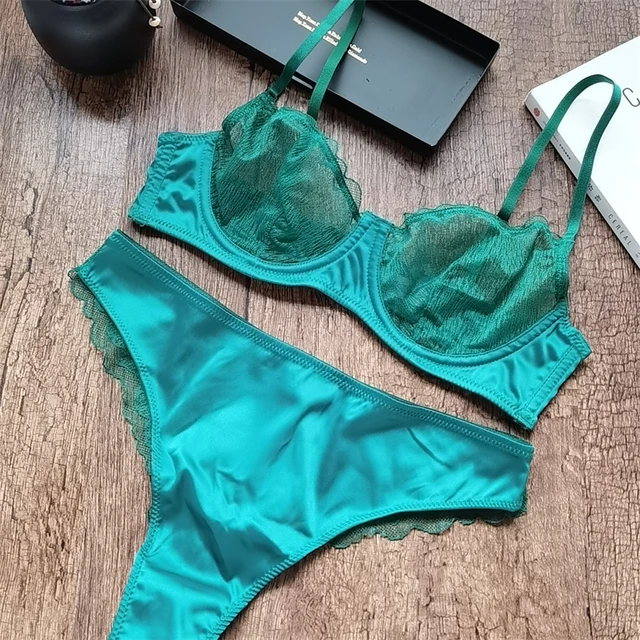 Conjunto de sutiã ultra fino de renda francesa para mulheres